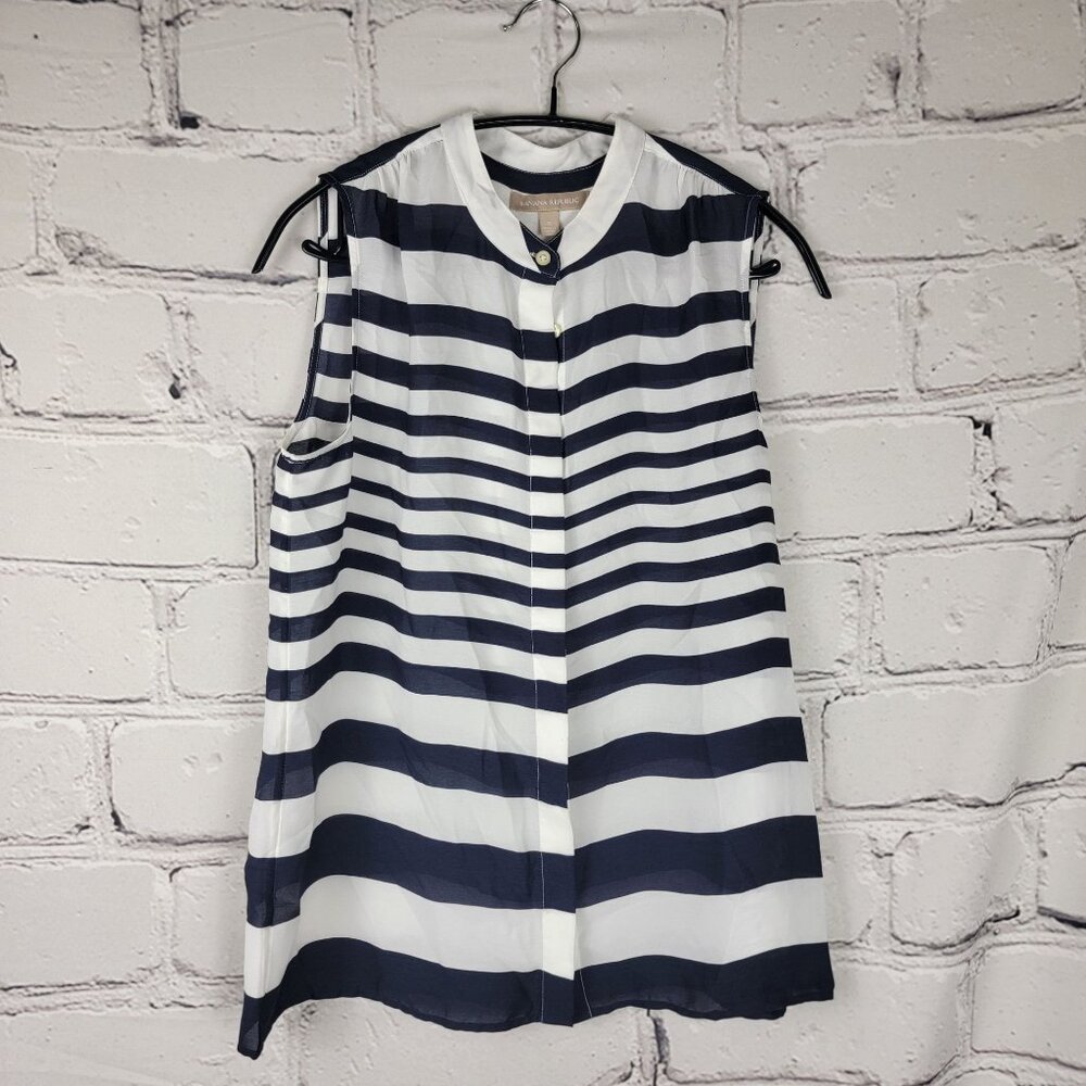 Banana Republic Womens S Sleeveless Lightweight Button‎ Up Tank Preppy Coastal